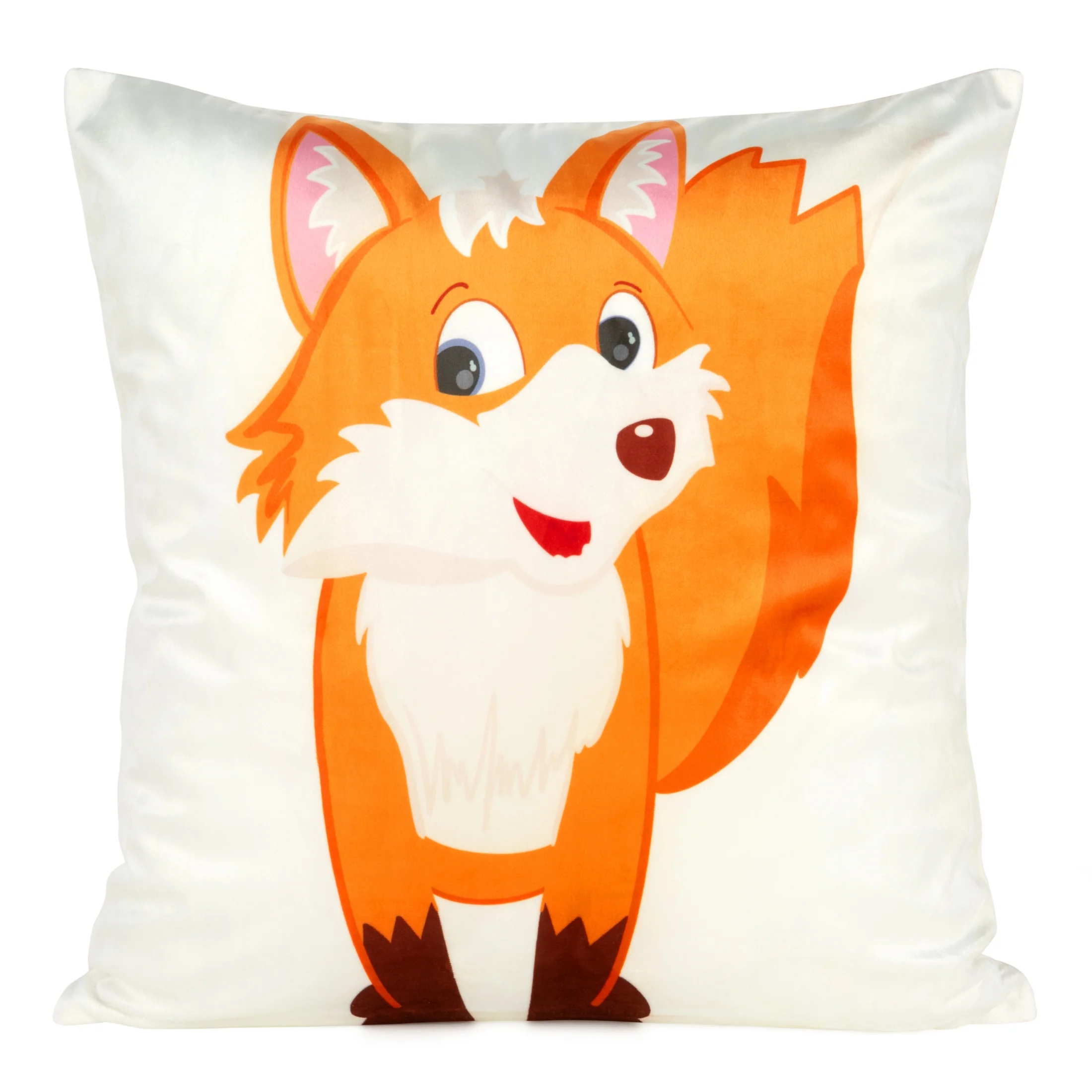 Poszewka na poduszkę 45x45 cm welwetowa, biało pomarańczowa z motywem liska KIDS 9A DESIGN 91 |