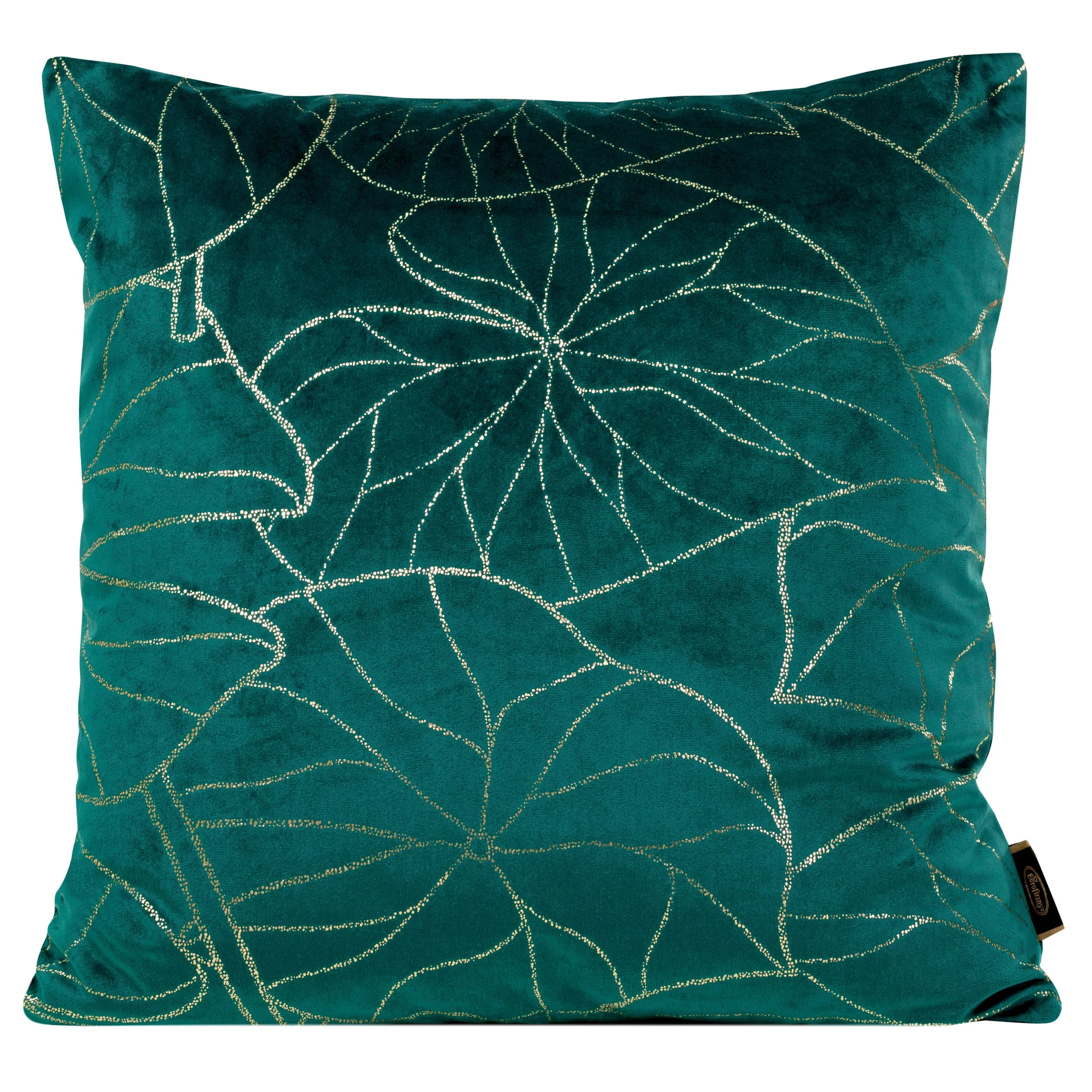 Poszewka na poduszkę 45x45 cm welwetowa ciemnoturkusowa ze złotym motywem liści BLINK | eurofirany