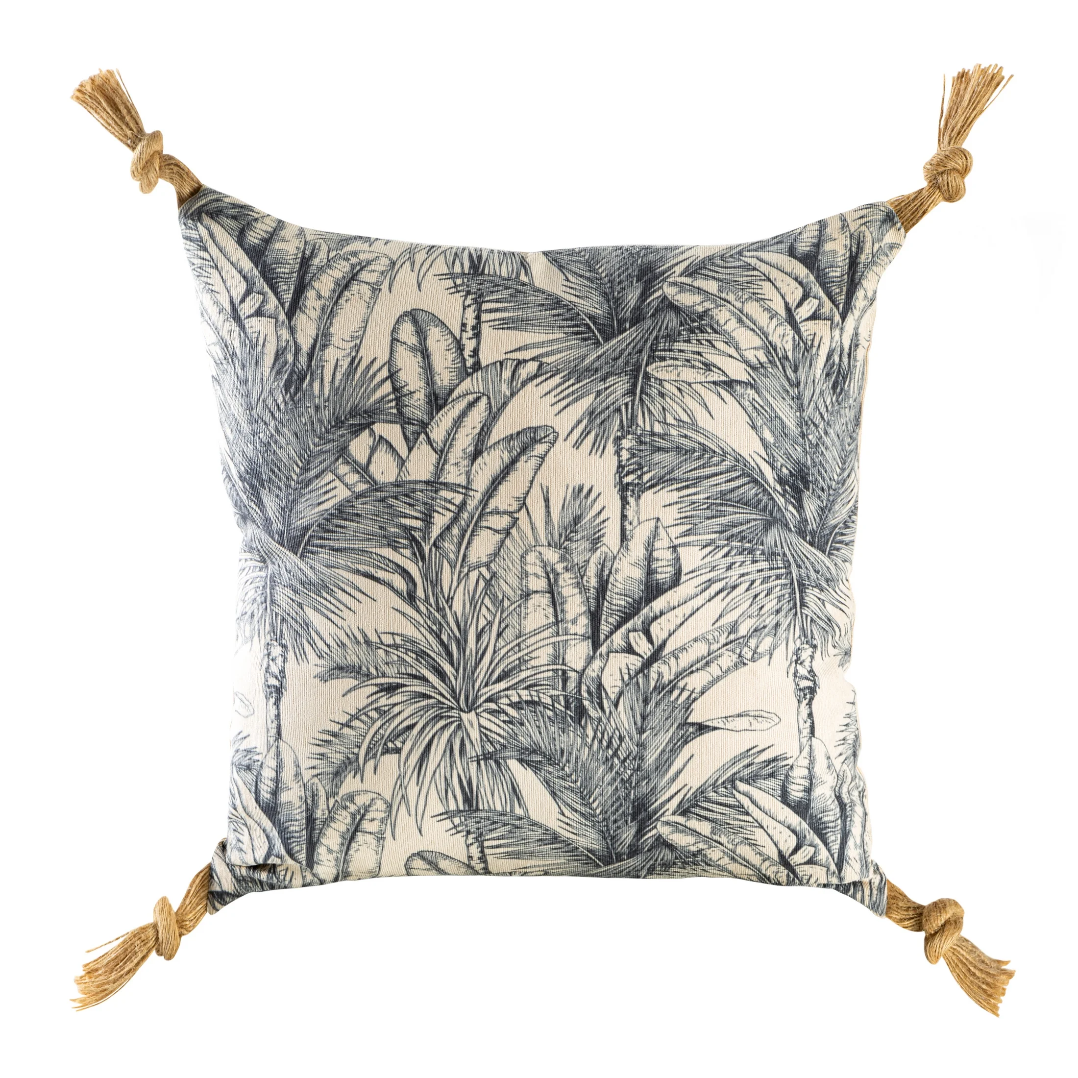 Poszewka na poduszkę 45x45 cm kolor beż, stalowy z ozdobnymi pomponami na rogach KIARA | eurofirany