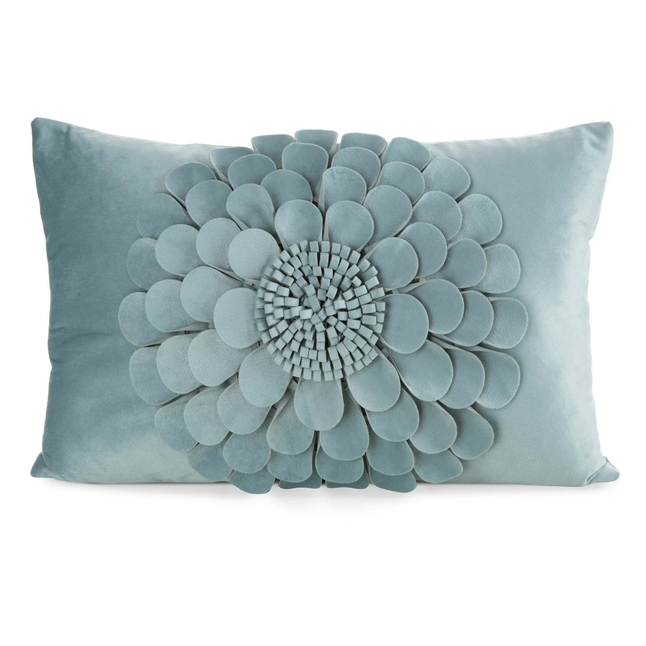 Poszewka na poduszkę 30 x 50 cm z welwetu kolor miętowy zdobiona trójwymiarowym motywem kwiatu FLORES 2 | eurofirany