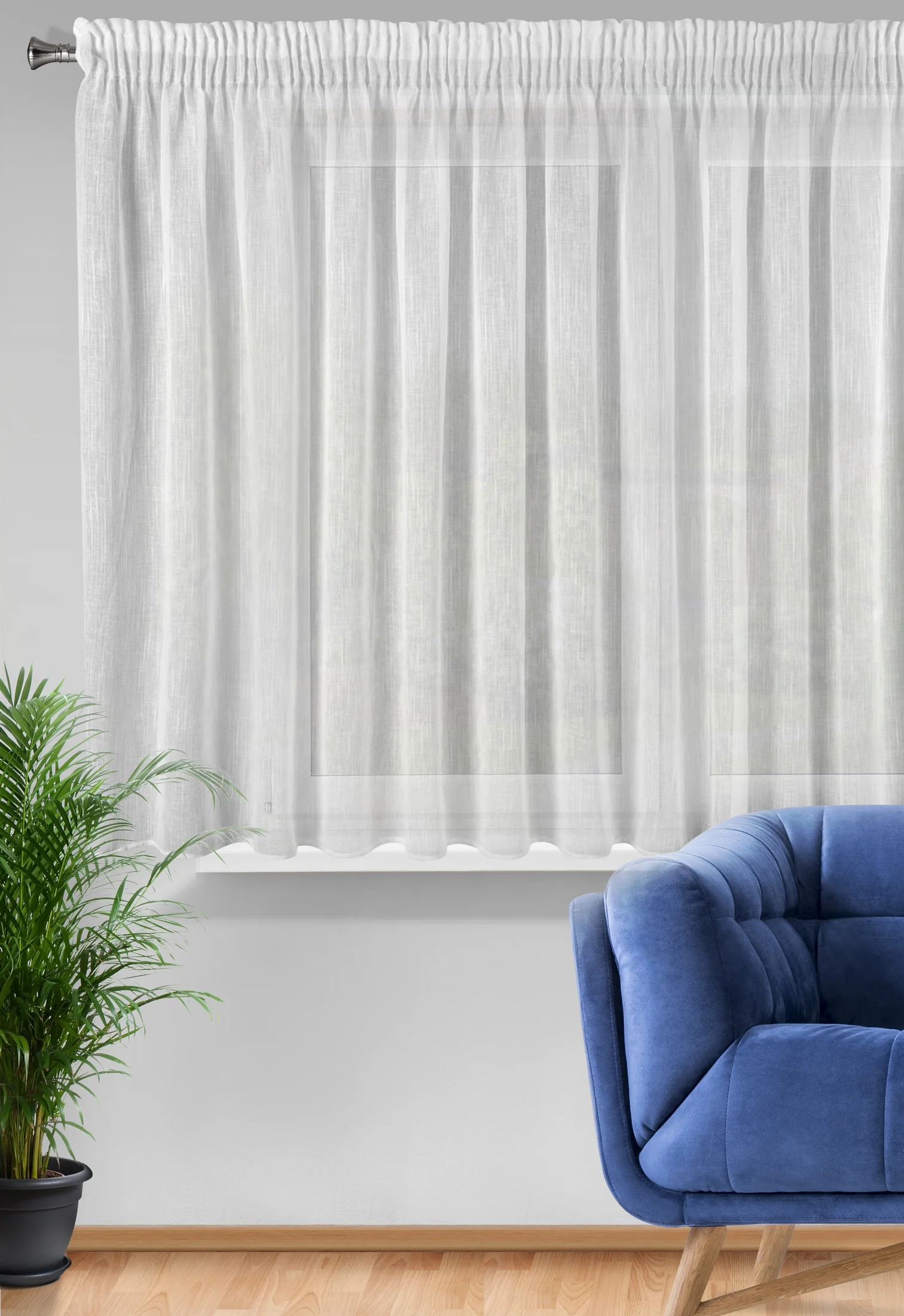Firana biała z matowej etaminy z efektem deszczyku 300x145 cm taśma CARLA