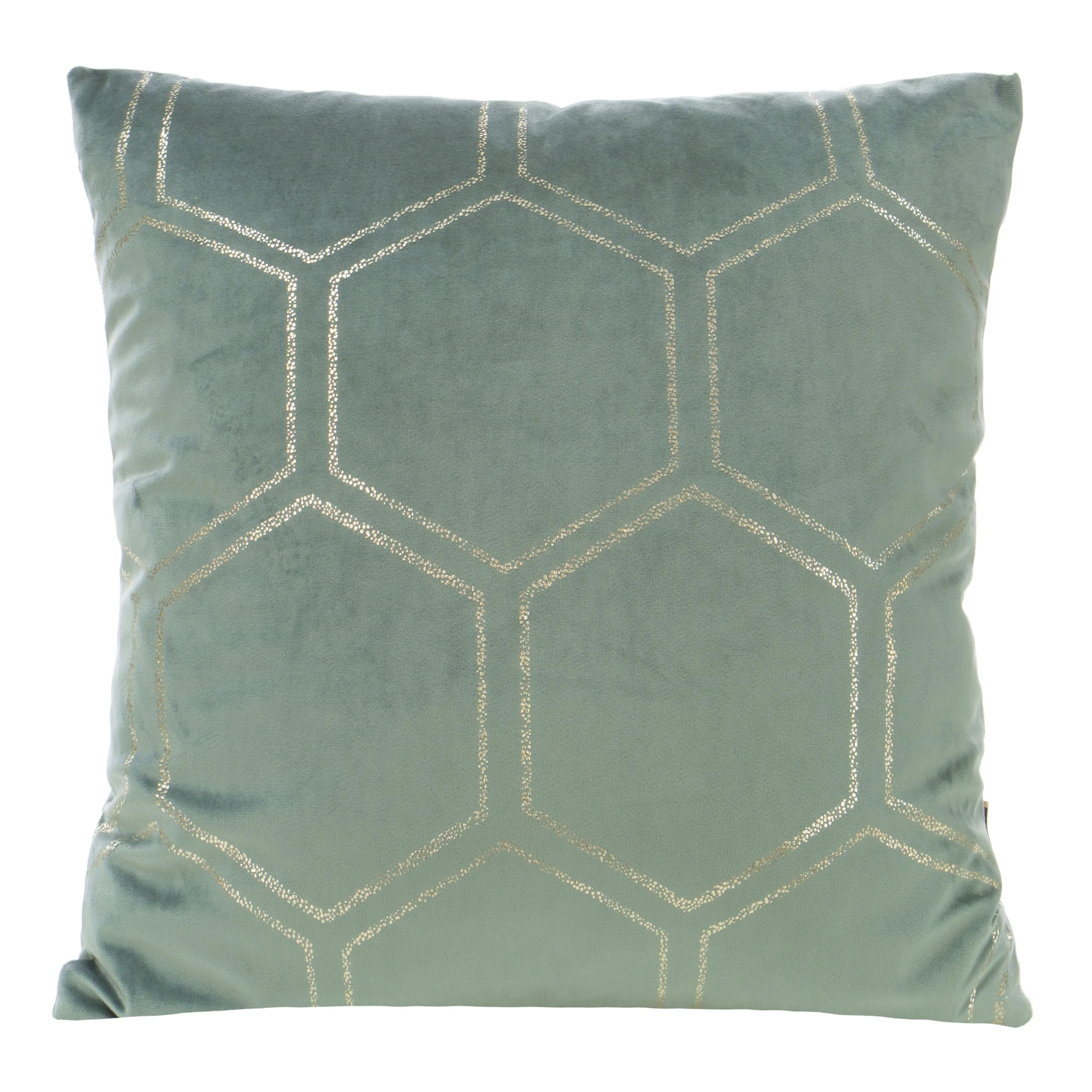 Poszewka na poduszkę 45x45 cm welwetowa miętowa ze złotym wzorem plastra miodu BLINK | eurofirany