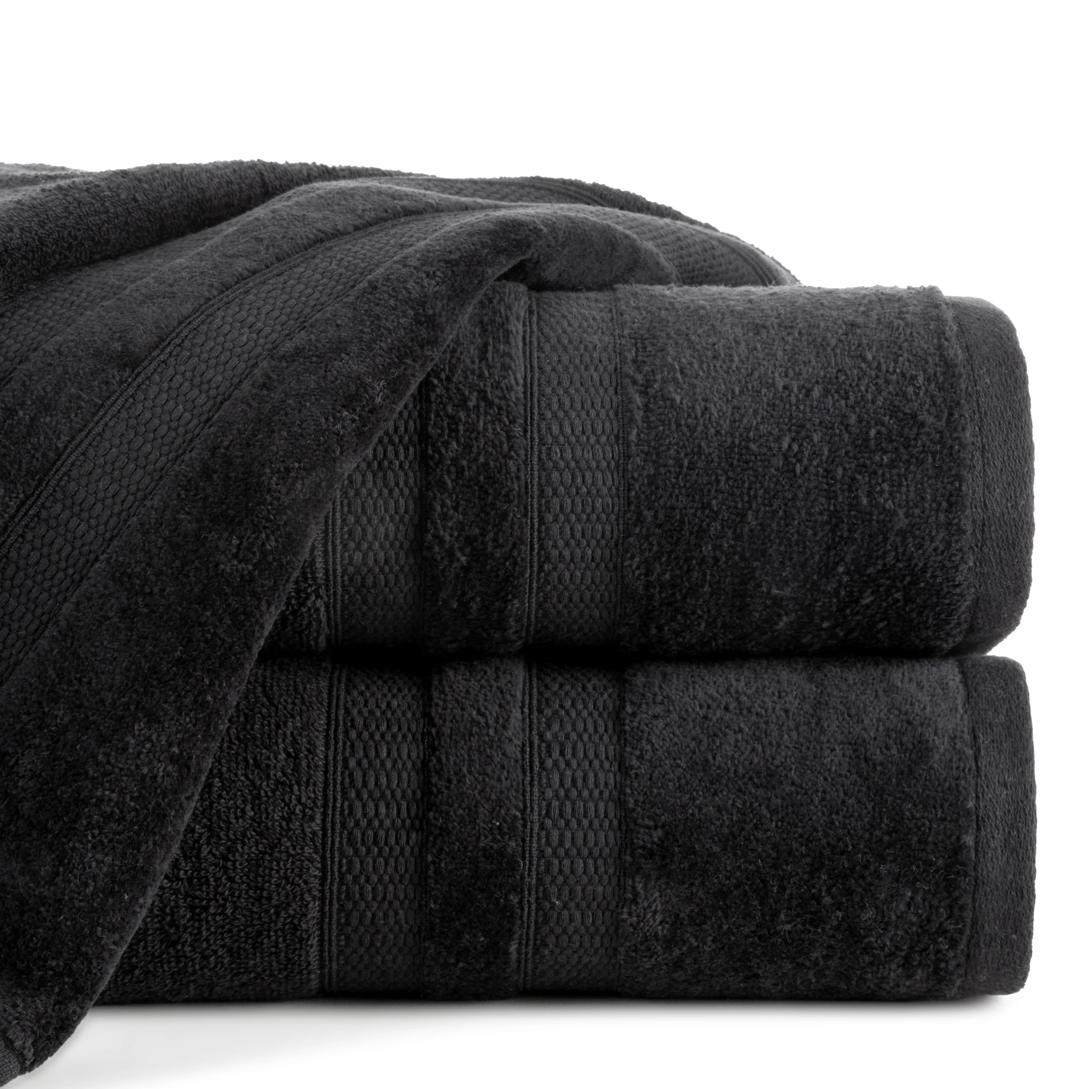 Ręcznik kąpielowy 70x140 cm bawełniany kolor czarny z welwetową bordiurą w pasy 500 g/m2 PORTO