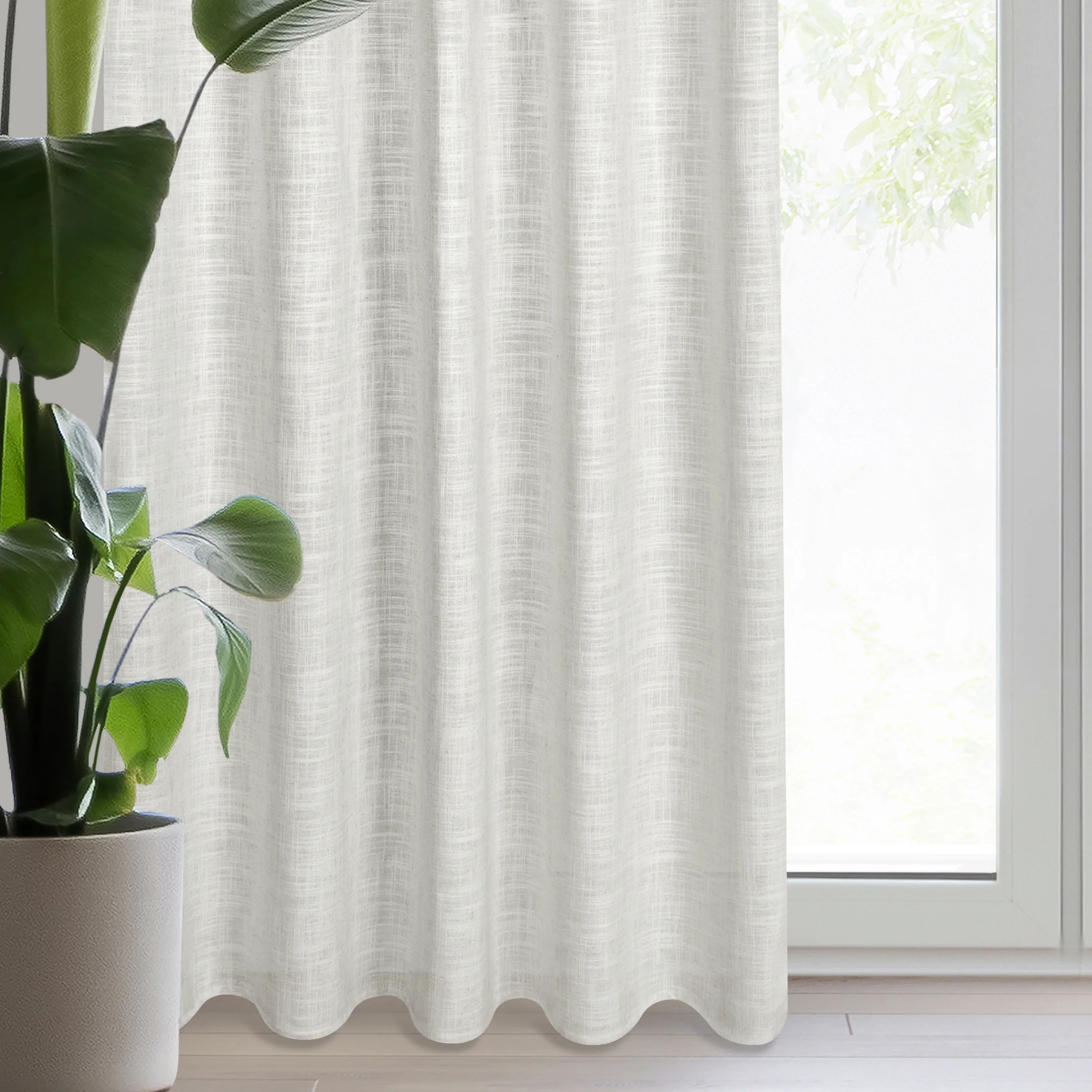 Zasłona beżowa, srebrna z dodatkiem lnu i błyszczącym akcentami 140x270 cm taśma - ROSI | eurofirany