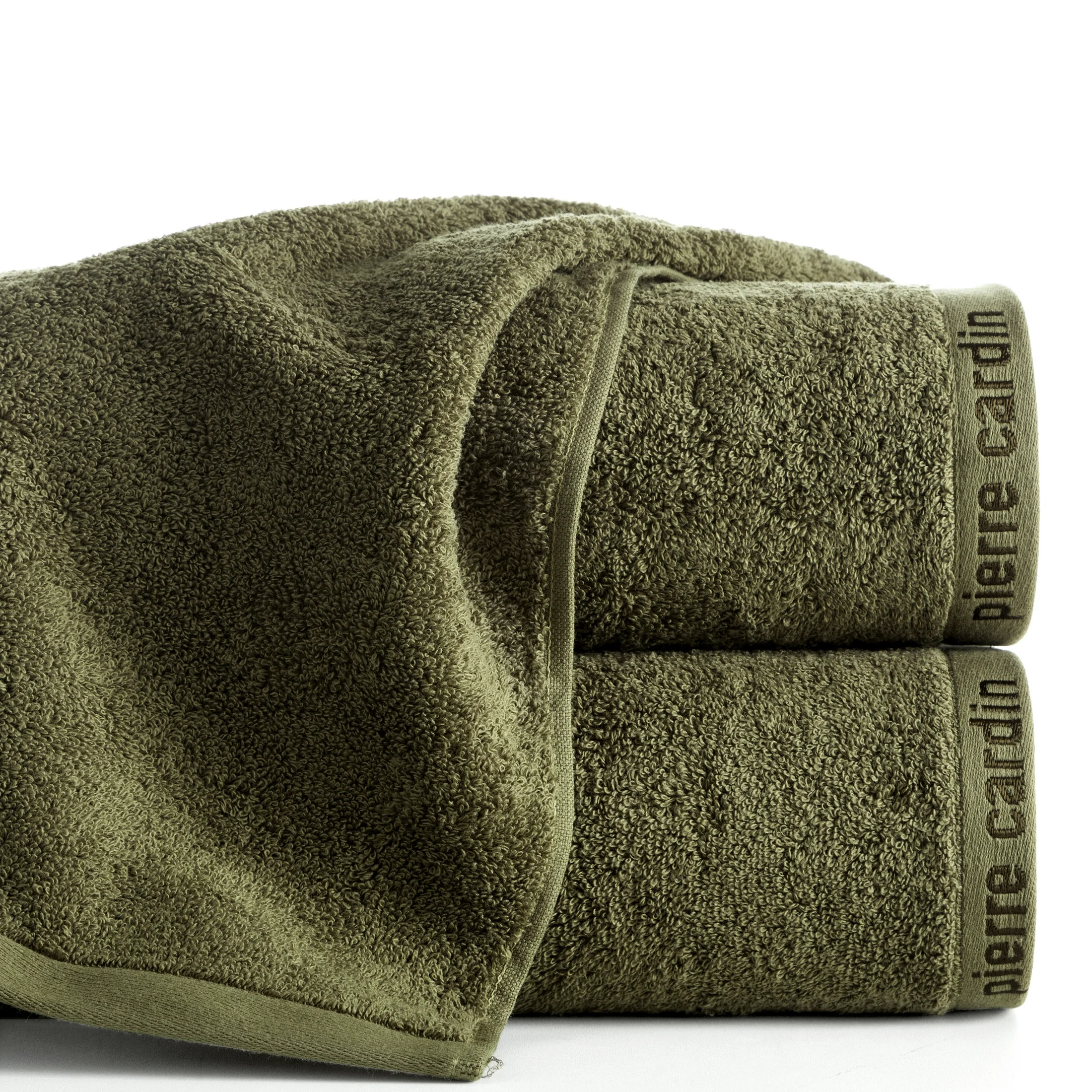 Ręcznik kąpielowy 50x90 cm bawełniany kolor ciemnooliwkowy z żakardową bordiurą 430 g/m2 EVI Pierre Cardin