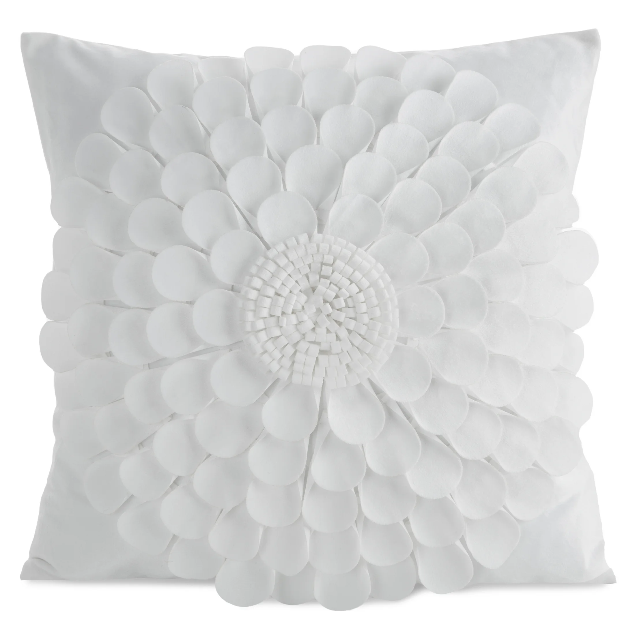 Poszewka na poduszkę 45 x 45 cm z welwetu kolor kremowy zdobiona trójwymiarowym motywem kwiatu FLORES 2 | eurofirany