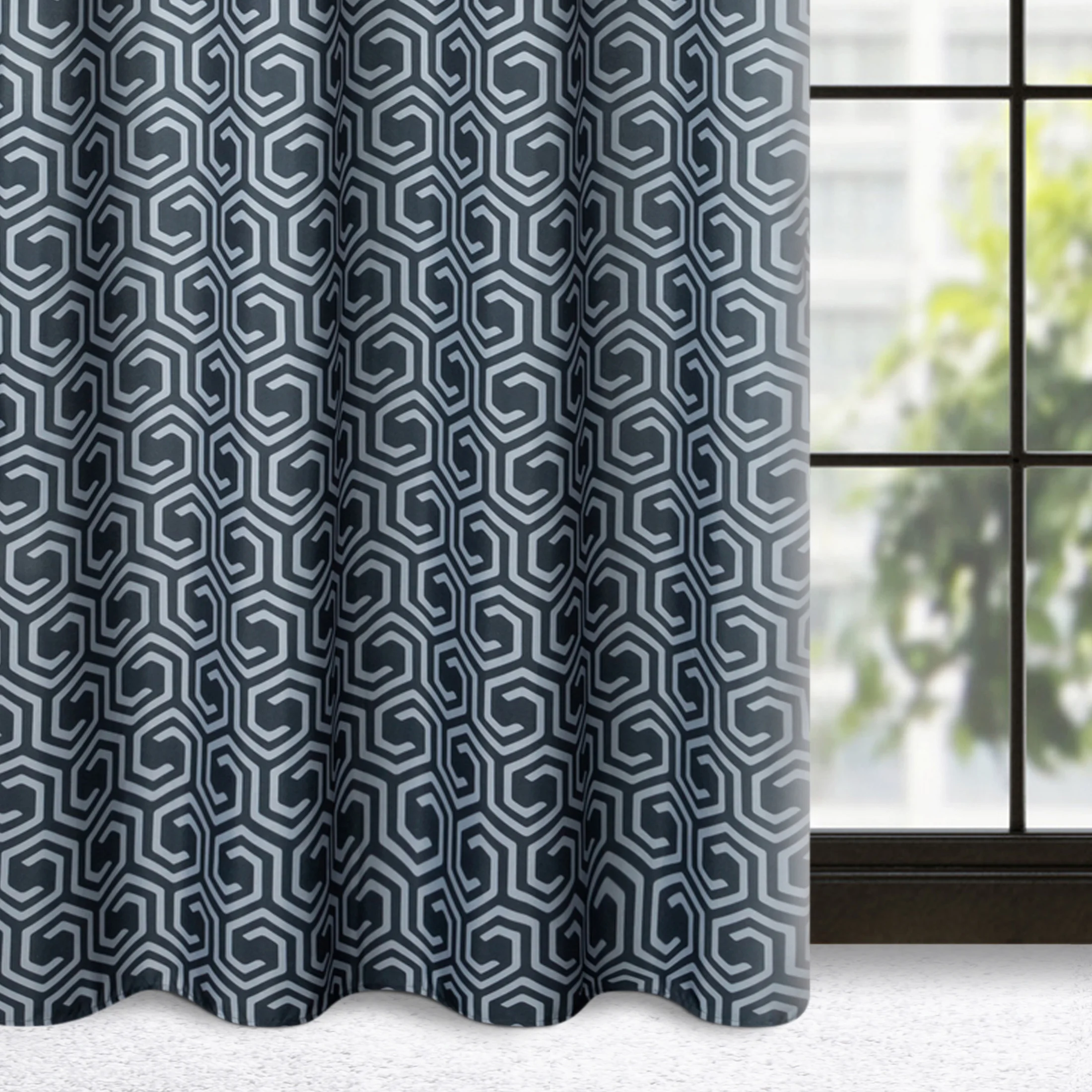 Zasłona grafitowo, szara ze srebrnym wzorem z matowej tkaniny 140x250 cm przelotka - JULIET - Design 91 | eurofirany