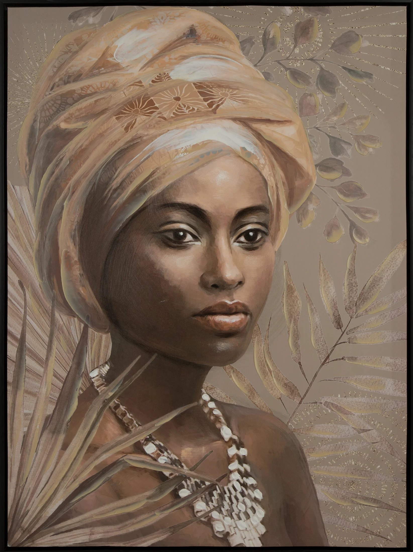 Obraz ETNO ręcznie malowany na płótnie egzotyczny portret kobiety w czarnej ramie | eurofirany