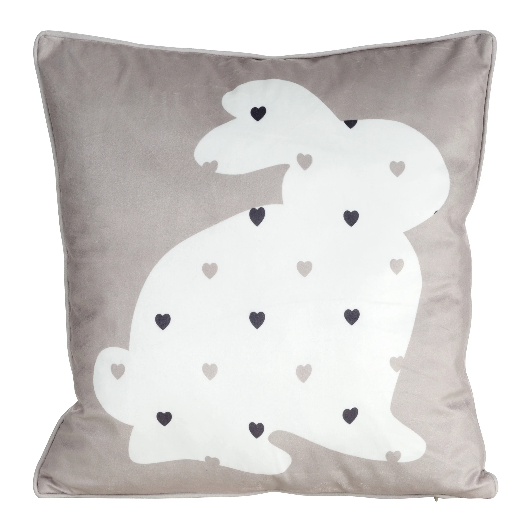 Poszewka na poduszkę 45x45 cm z weluru beżowo, biała zdobiona nadrukiem zajączka WIOSNA 3 | eurofirany