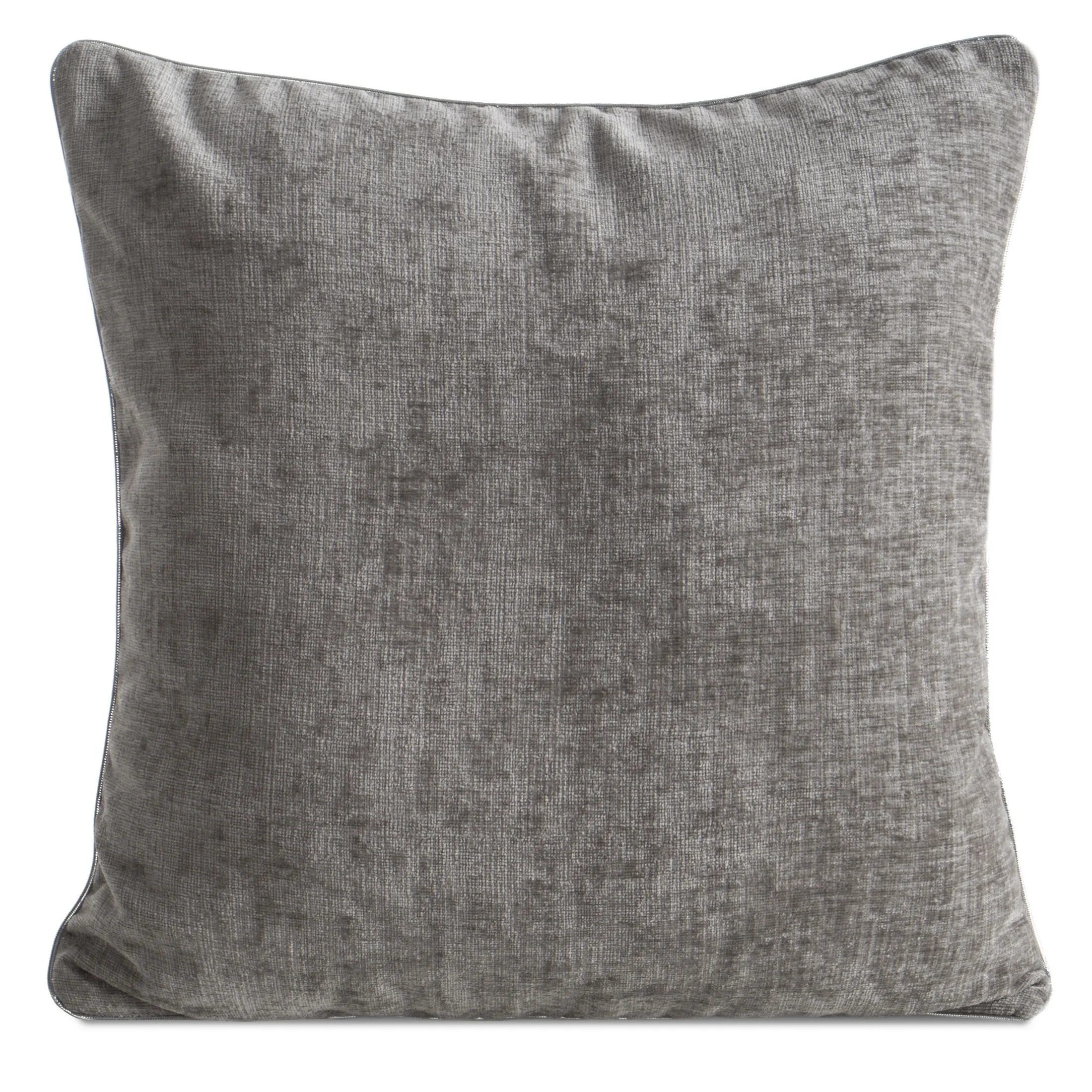 Poszewka na poduszkę 45x45 cm srebrna z szenilowej tkaniny zdobiona ozdobnym sznurem CARA | eurofirany