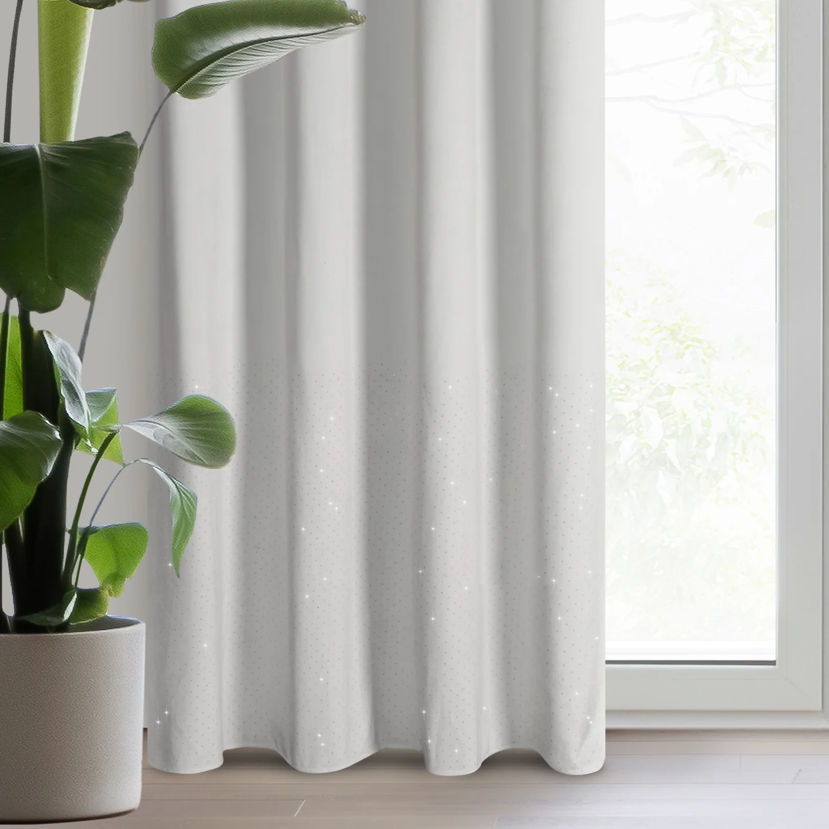 Zasłona welwetowa biała z kryształkami 140x250 cm przelotka - ARIADNA | eurofirany