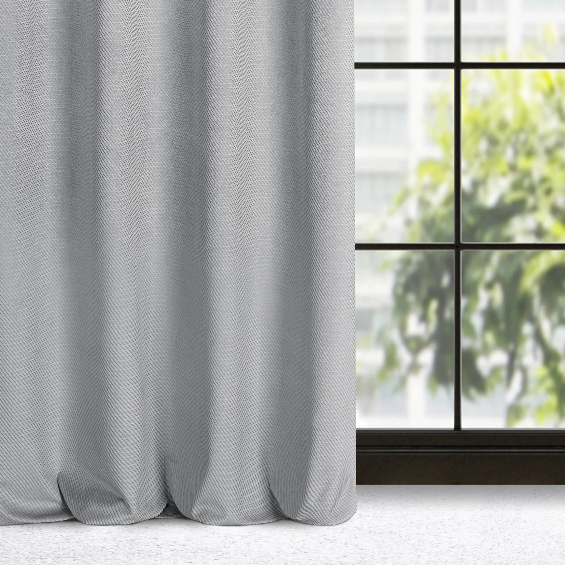 Zasłona szara z wytłaczanego welwetu 140x250 cm przelotka - ELIZA | eurofirany