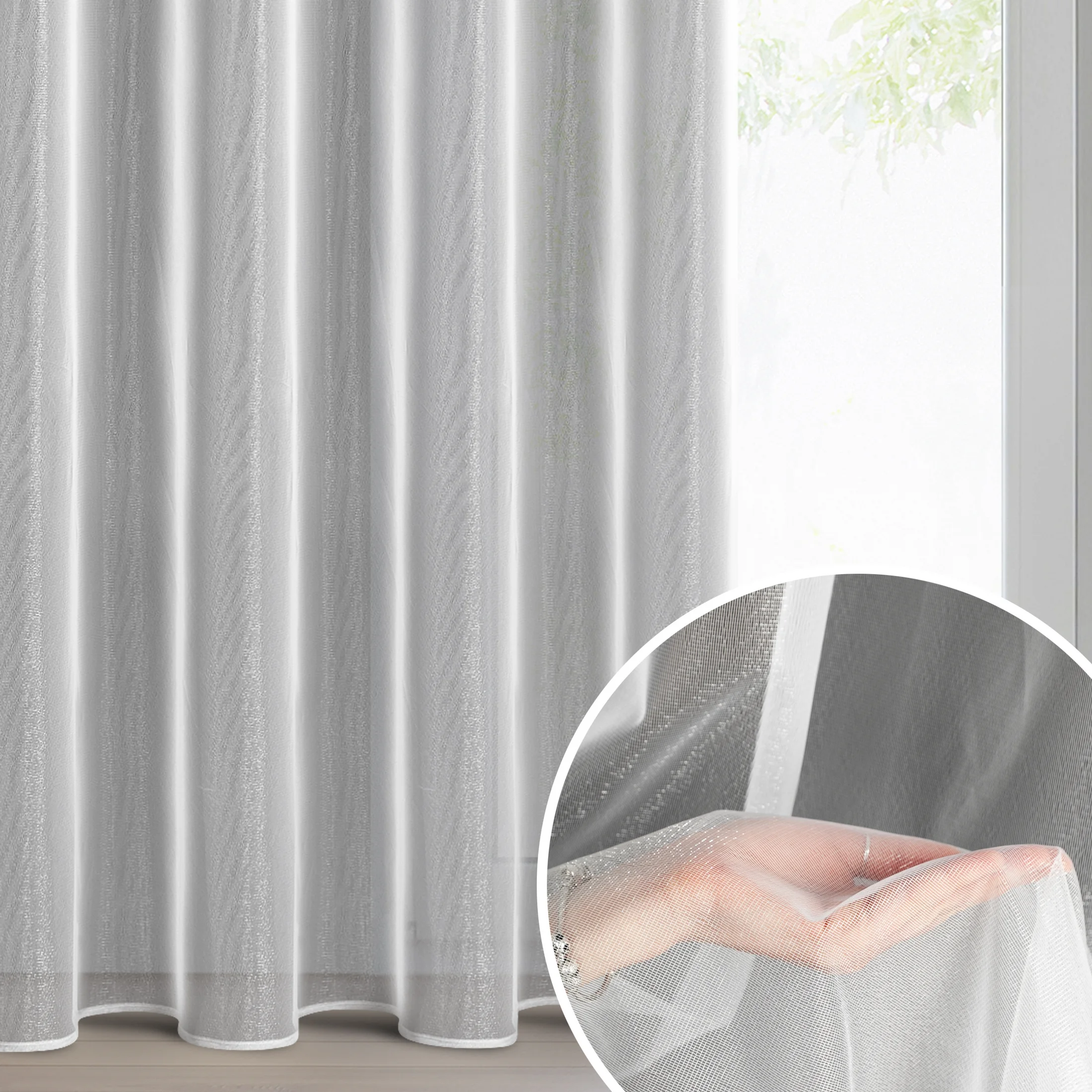 Firana biała z lekkiej i błyszczącej tkaniny 135x250 cm przelotka ESEL ELLA LINE | eurofirany