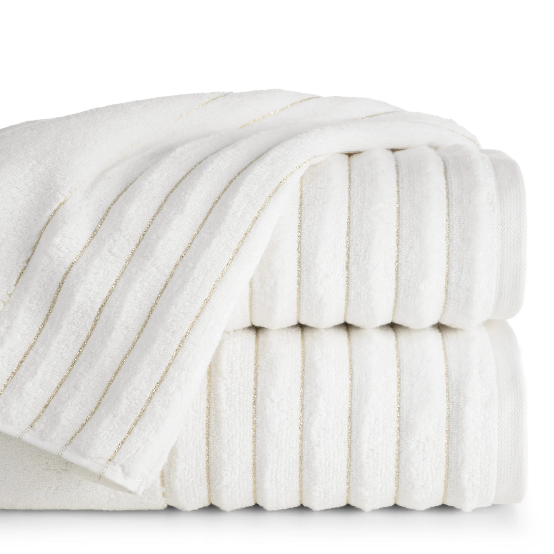 Ręcznik kąpielowy 70x140 cm kolor kremowy zdobiony prążkami z błyszczącej nici 500 g/m2 LUNARI