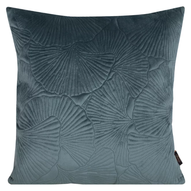 Poszewka na poduszkę 45x45 cm welwetowa kolor ciemnomiętowy z wytłaczanym wzorem liści miłorzębu VELVET 58 Eurofirany Premium