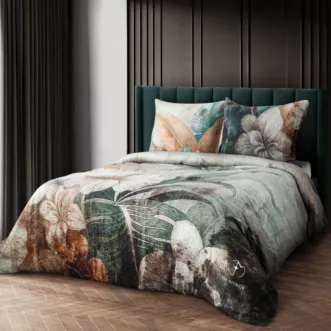 Pościel 160x200 cm komplet 3 częściowy z makosatyny bawełnianej kolor jasnoszary, zielony z wzorem designerskim SERENA Eva Minge