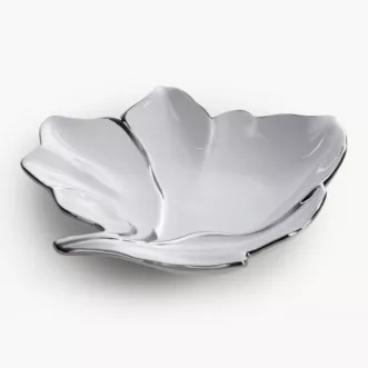 Patera ceramiczna dekoracyjna biało-srebrna w kształcie liścia 25x24x5 cm NERIS 03