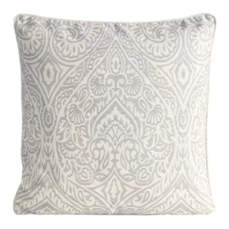 Poszewka na poduszkę 50x50 cm bawełniana z dodatkiem lnu beżowo, stalowa zdobiona wzorem ornamentu  LEN
