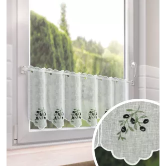 Tkanina firanowa zazdrostka z etaminy zdobiona haftem oliwek