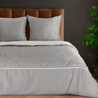 Pościel 220x200 cm z makosatyny bawełnianej kolor szary, biały z tasiemką welwetową EVA 9 Eva Minge