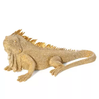 Figurka złota iguana  o drobnym strukturalnym wzorze 31x15x12 cm ELDO 2
