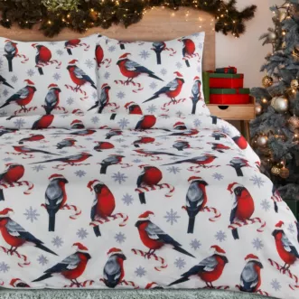 Pościel świąteczna 140x200 cm komplet 2 częściowy kolor biało, czerwony zdobiona nadrukiem świątecznym MELODY