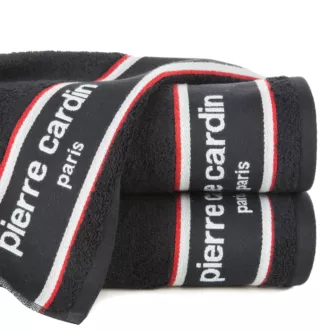 Ręcznik kąpielowy 70X140 cm bawełniany kolor czarny  z żakardową bordiurą i haftowanym logiem marki Pierre Cardin 450 g/m2 KARLA