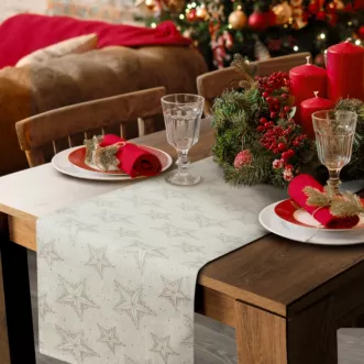 Bieżnik świąteczny na stół 40x140 cm bawełniany zdobiony subtelnym wzorem gwiazdek WINTER
