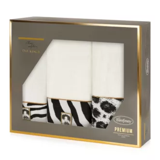 Zestaw ręczników bawełnianych na prezent 3 szt kolor kremowy, czarny 500 g/m2 Eva Minge 22