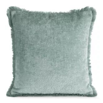 Poszewka na poduszkę 45x45 cm szałwiowa z szenilowej nici zdobiona subtelnymi frędzlami ADIA