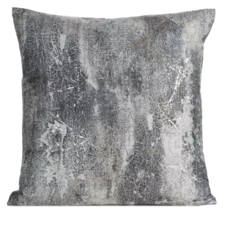 Poszewka na poduszkę 45x45 cm welwetowa srebrna zdobiona metalicznym wzorem ESTER