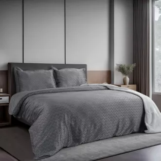 Pościel 160x200 cm z wiskozy bambusowej kolor stalowy zdobiona żakardowym geometrycznym wzorem BAMBO