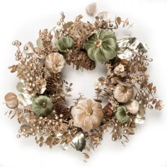 Wianek dekoracyjny zdobiony aksamitnymi dyniami