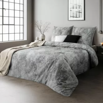 Pościel 140x200 cm komplet 2 częściowy satyna bawełniana kolor srebrno, stalowy z wzorem marmuru SPRING 71