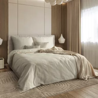 Pościel 160x200 cm z bawełny ranforce kolor kremowy zdobiona haftowanymi paseczkami REINA 41B