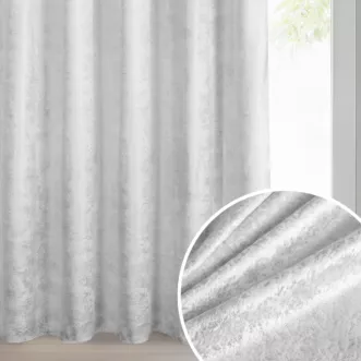 Zasłona biało, srebrna welwetowa z nakrapianym nadrukiem 135x270 cm taśma - AVENA