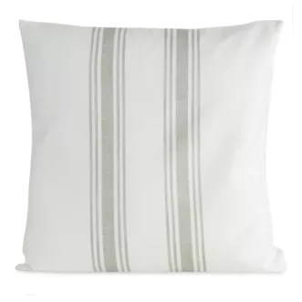 Poszewka na poduszkę 50x50 cm bawełniana z dodatkiem lnu zdobiona subtelnym nadrukiem pasów kremowo, popielata LEN