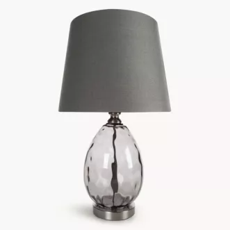 Lampa stołowa nocna grafitowa MAYA z podstawą z dymionego szkła