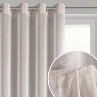 Zasłona w stylu eko różowa z efektem deszczyku 140x250 cm przelotki - ANGELICA