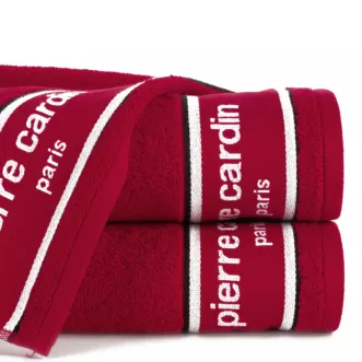 Ręcznik kąpielowy 70X140 cm bawełniany kolor czerwony  z żakardową bordiurą i haftowanym logiem marki Pierre Cardin 450 g/m2 KARLA