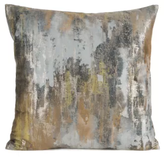 Poszewka na poduszkę 45x45 cm welwetowa kolor musztardowy zdobiona metalicznym przecieranym wzorem TINA