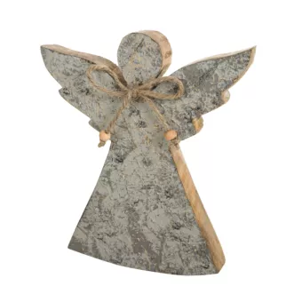 Figurka dekoracyjna  świąteczna drewniany ANIOŁEK z błyszczącymi akcentami