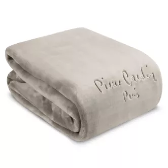 Koc 220x240 cm ciemnobeżowo, brązowy o wysokiej gramaturze z haftowanym logo CLARA Pierre Cardin