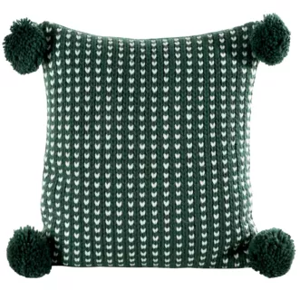 Poszewka na poduszkę 45x45 cm świąteczna zielono biała o plecionej strukturze z pomponami