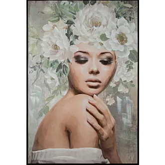 Obraz postaci popielato, zielony ręcznie malowany na płótnie 80x120 cm BLUSH 1