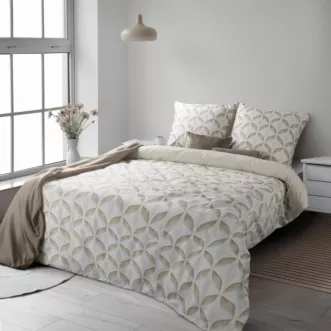 Pościel 140x200 cm komplet 2 częściowy satyna bawełniana kolor ciemnobeżowy, jasnobeżowy zdobiony motywem geometrycznym SPRING 103