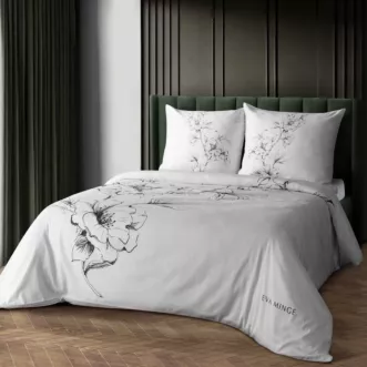 Pościel 160x200 cm komplet 3 częściowy z makosatyny bawełnianej kolor biały, czarny z designerskim nadrukiem FLAVIA Eva Minge