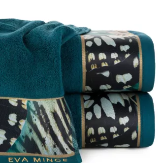 Ręcznik kąpielowy 70x140 cm bawełniany kolor ciemnoturkusowy z designerską bordiurą 500 g/m2 EVA 15 Eva Minge