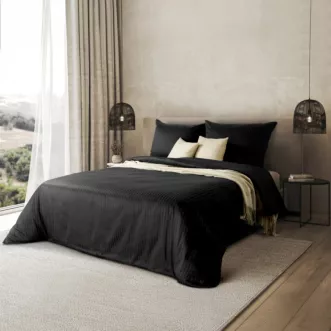 Pościel 140x200 cm komplet 2 częściowy satyna bawełniana kolor czarny w drobne prążki VERA