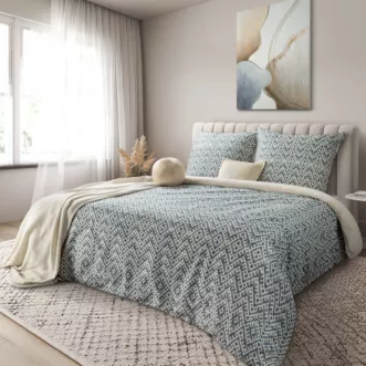 Pościel 140x200 cm komplet 2 częściowy satyna bawełniana kolor granatowo, kremowy z motywem etnicznym SPRING 98